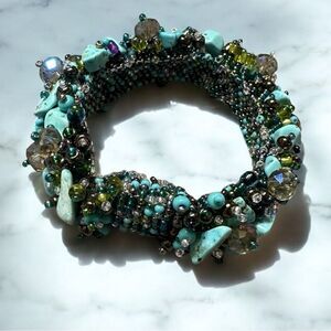 Capullo Magnetic Seed Bead Bracelet Genuine Turquoise 7”